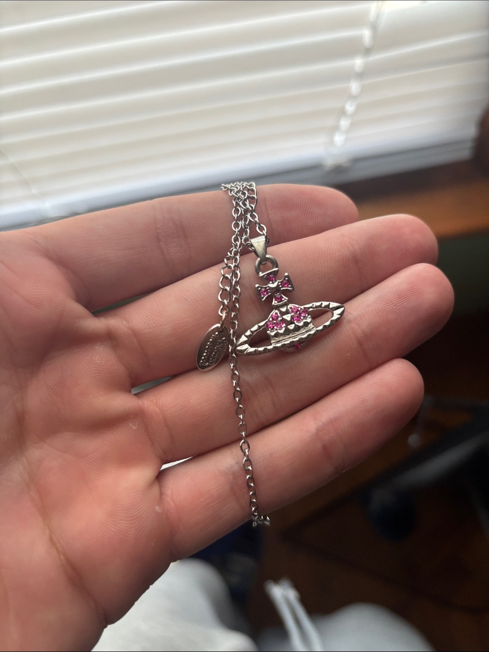 Vivienne Westwood Silver Orb Necklace with Pink Crystals